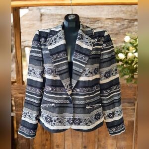 Anna For Strut Made In Canada Floral Mixed Fabric Black and Cream Women's Jacket